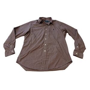 Ralph Lauren Mens Button Down Shirt Classic Fit Sz L Maroon Plaid Long Sleeve